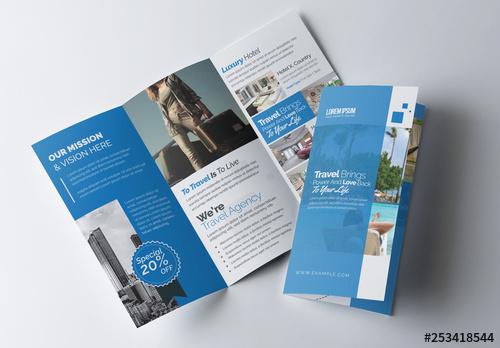 Business Trifold Brochure Layout with Blue Accents - 253418544 - 253418544