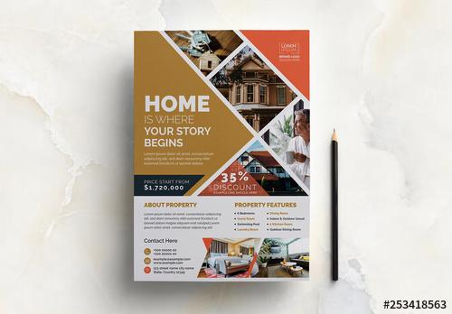 Real Estate Flyer Layout with Orange Accents - 253418563 - 253418563