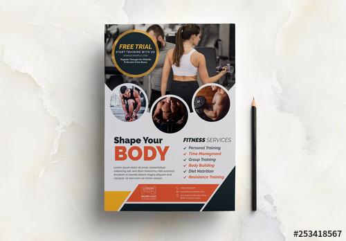 Fitness Flyer Layout with Rounded Photo Placeholders - 253418567 - 253418567