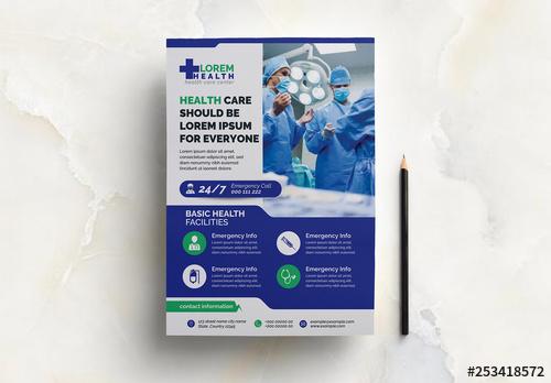 Medical Flyer Layout with Green and Blue Accents - 253418572 - 253418572