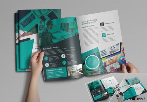 Bifold Brochure Layout with Teal Accents - 253418592 - 253418592