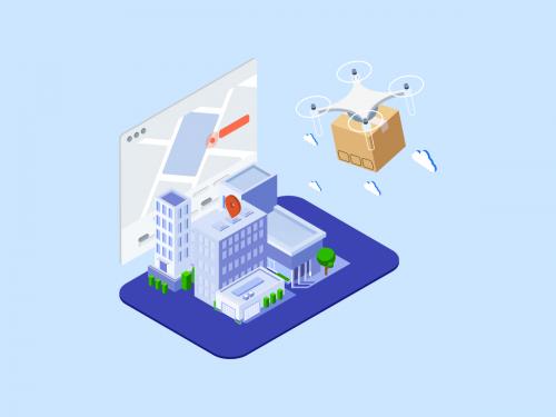 Drones Delivery Isometric Illustration - T2 - drones-delivery-isometric-illustration-t2-05324edd-2cd0-402b-88d2-a0efcb48de48