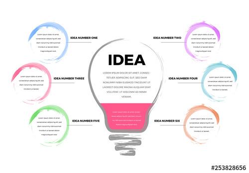 Infographic with 6 Sections and a Lightbulb Illustration - 253828656 - 253828656