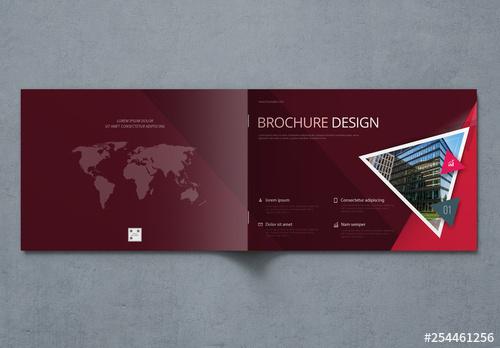 Landscape Dark Business Report Cover Layout with Triangles - 254461256 - 254461256