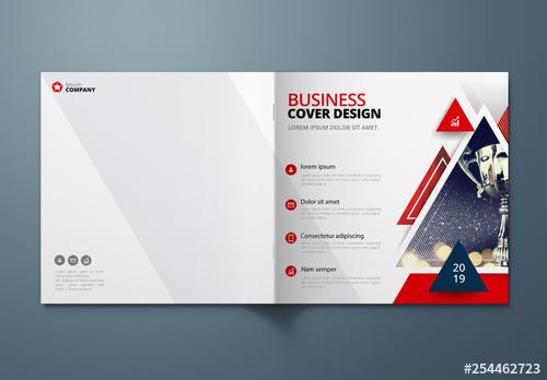 Square Business Report Cover Layout with Triangles - 254462723 - 254462723