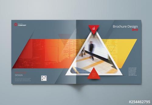 Square Grey Business Report Cover Layout with Orange Triangles - 254462795 - 254462795