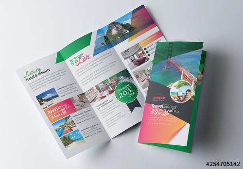 Green and Orange Trifold Brochure Layout - 254705142 - 254705142