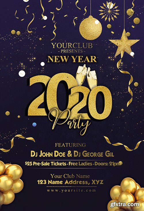 Cool dark New Year 2020 psd flyer