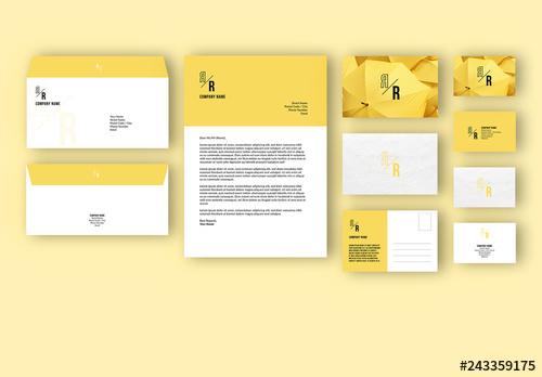 Business Stationary Set with Yellow Accents - 243359175 - 243359175