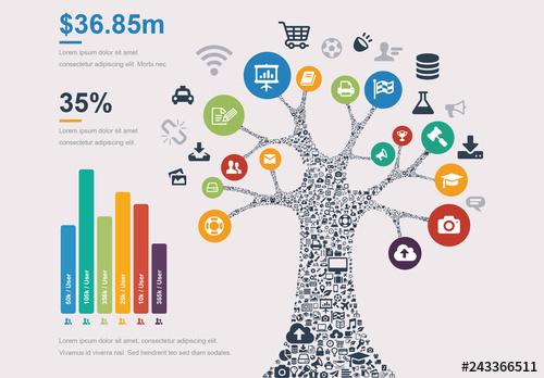 Social Media Tree Infographic with Bar Graph - 243366511 - 243366511