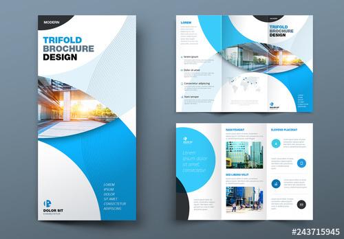 Blue Trifold Brochure Layout with Circles - 243715945 - 243715945