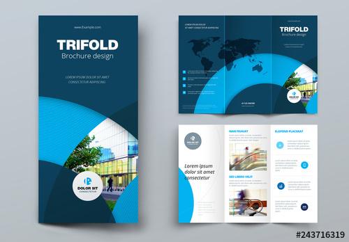 Dark Blue Trifold Brochure Layout with Circles - 243716319 - 243716319