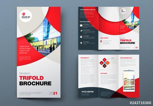 Red Trifold Brochure Layout with Circles - 243716360 - 243716360