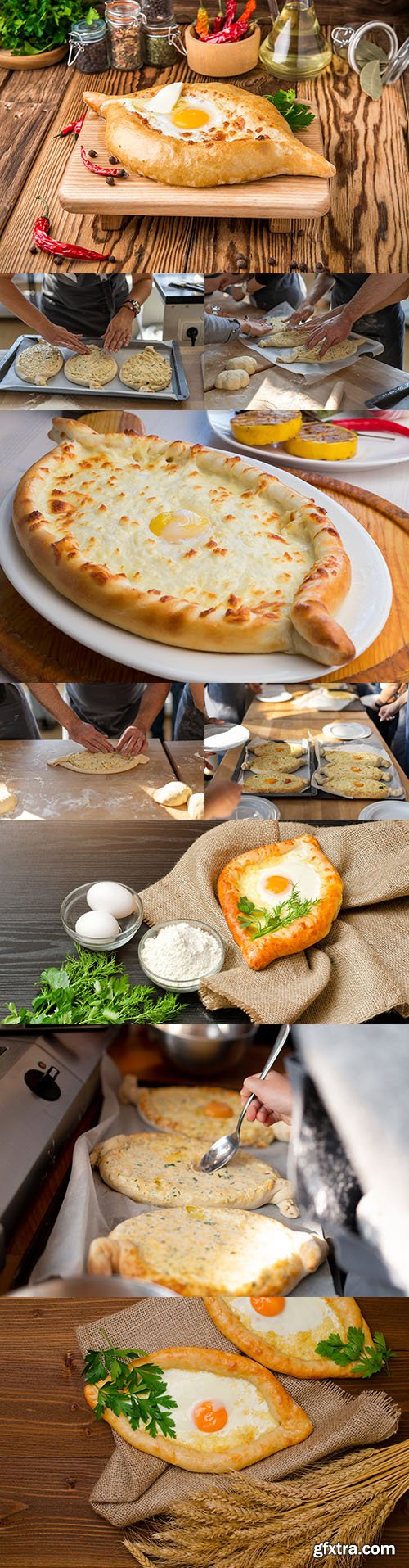 Khachapuri on Adzharian with cheese cooking breakfast