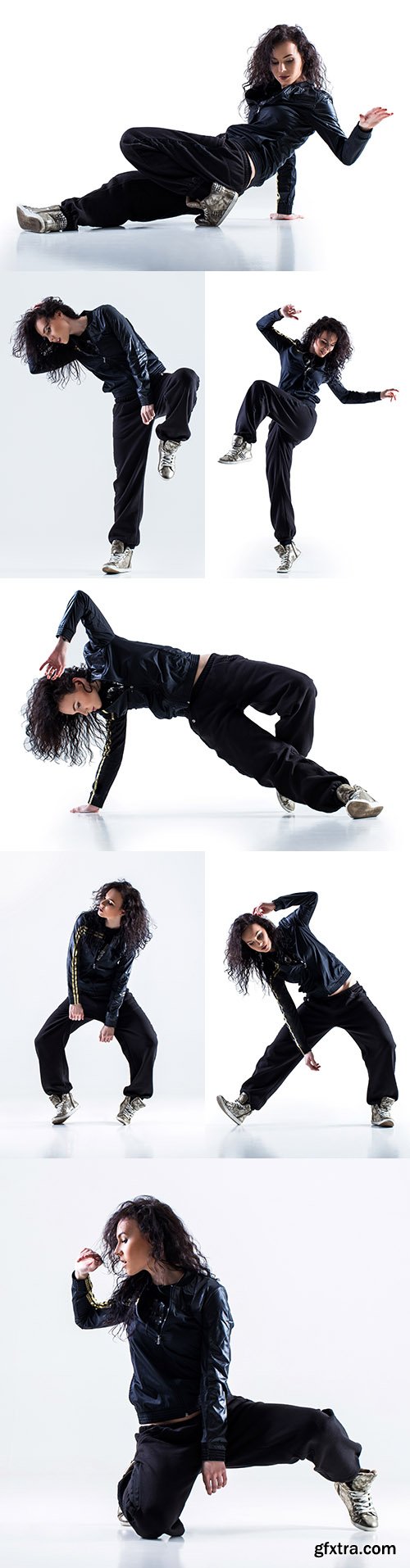 Modern studio girl dancing in hip hop and break style