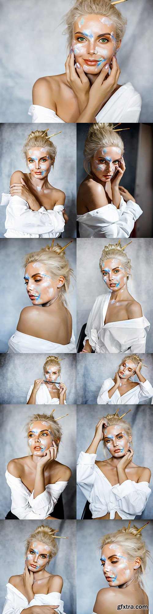 Paint smears fashion creative make-up on nice girl