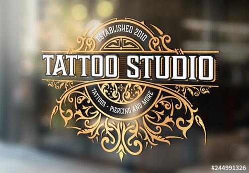 Vintage-Style Tattoo Studio Logo Layout - 244991326 - 244991326