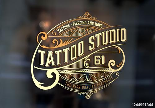 Vintage-Style Tattoo Studio Logo Layout - 244991344 - 244991344