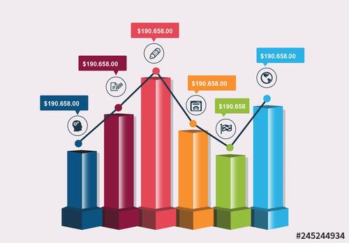 3D Bar and Line Graph Infographic with Icons - 245244934 - 245244934