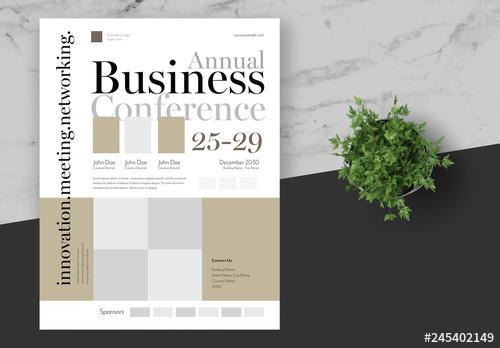 Business Conference Flyer Layout with Gold Accents - 245402149 - 245402149