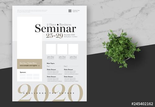 Business Seminar Flyer with Gold and Grey Accents - 245402162 - 245402162