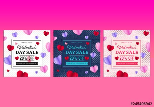 Three Valentine's Day Sale Social Media Post Layouts - 245406942 - 245406942