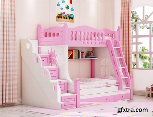 European children\'s bunk bed 3D model