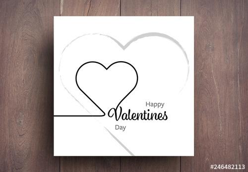 Valentine's Day Card Layout with Heart Outline Elements - 246482113 - 246482113