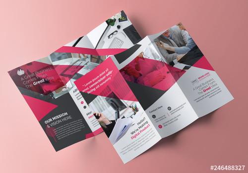 Trifold Brochure Layout with Pink Accents - 246488327 - 246488327