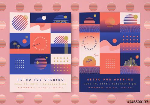 Flyer Layouts with Retro Sunrise Icons - 246500137 - 246500137