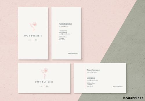 Business Card Layout with Floral Icon Element - 246895717 - 246895717