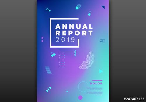 Annual Report Cover Layout with Floating Shapes - 247467123 - 247467123