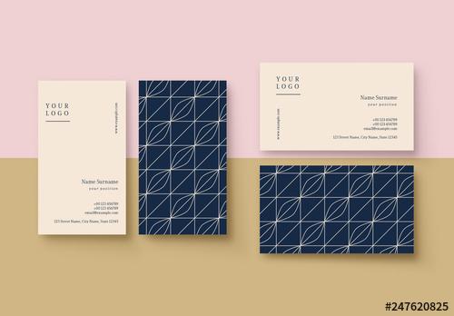 Blue and Cream Patterned Business Card Layout - 247620825 - 247620825