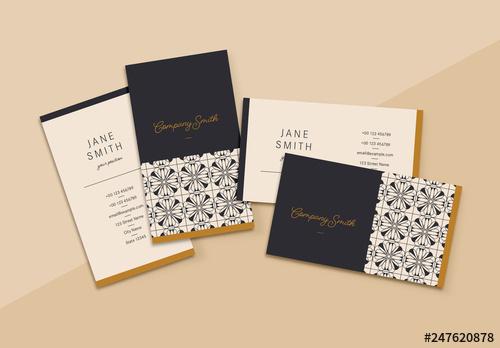 Business Card Layout with Abstract Pattern and Tan Accents - 247620878 - 247620878