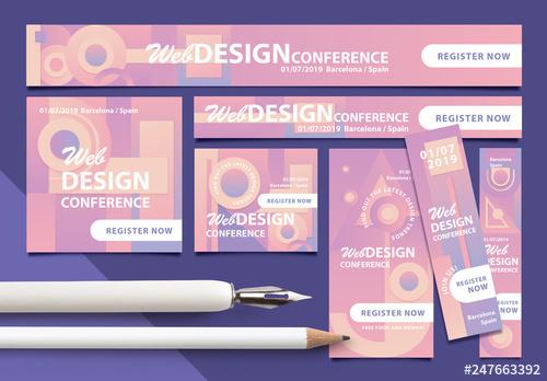 Web Banner Layouts with Pastel Geometric Patterns - 247663392 - 247663392