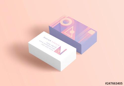 Business Card Layout with Pastel Geometric Patterns - 247663405 - 247663405