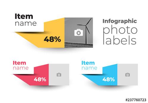 Infographic Layout with Multicolored Tabs and Photo Placeholders - 237760723 - 237760723