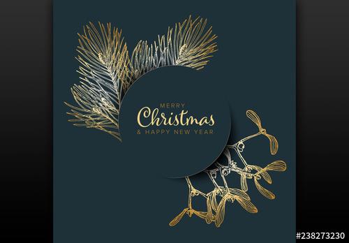 Christmas Card Layout with Golden Accents - 238273230 - 238273230