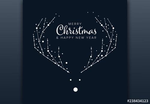 Christmas Card Layout with Minimalist Reindeer Illustration - 238434123 - 238434123