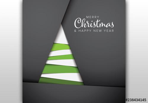 Christmas Card Layout with Abstract Paper Tree Illustration - 238434145 - 238434145