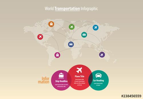 World Map Infographic Layout with Icons - 238456559 - 238456559