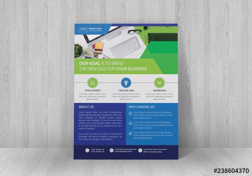 Corporate Flyer Layout With Blue and Green Elements - 238604370 - 238604370