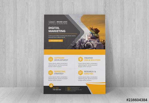 Corporate Flyer Layout with Orange and Dark Gray Elements - 238604384 - 238604384