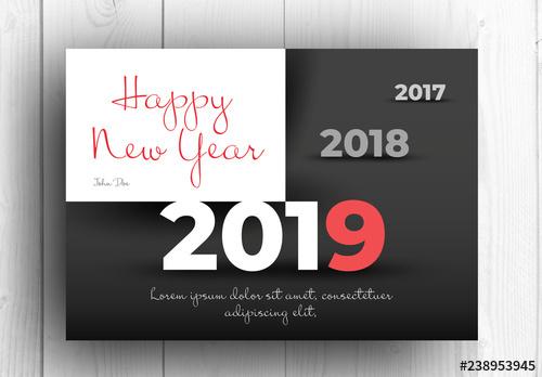 Happy New Year Card Layout with Red Accents - 238953945 - 238953945