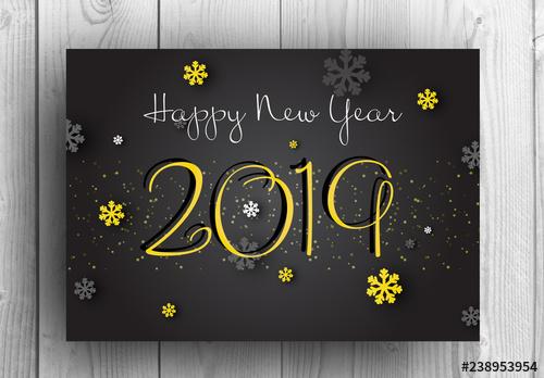 Happy New Year Card Layout With Yellow Accents - 238953954 - 238953954