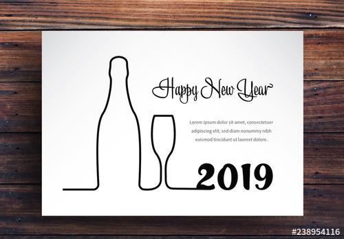 New Years Card Layout with Bottle and Glass Outline - 238954116 - 238954116