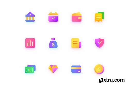 Colorful Finance, wallet, bank, Illustration Icons