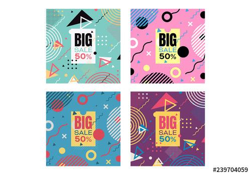 Square Web Banner Layouts with Retro Abstract Elements - 239704059 - 239704059