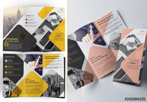 Trifold Brochure Layout with Yellow and Pink Accents - 242884105 - 242884105