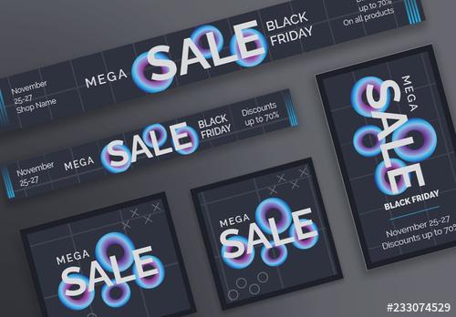 Black Friday Dark Web Banner Layout with Gradient Elements - 233074529 - 233074529